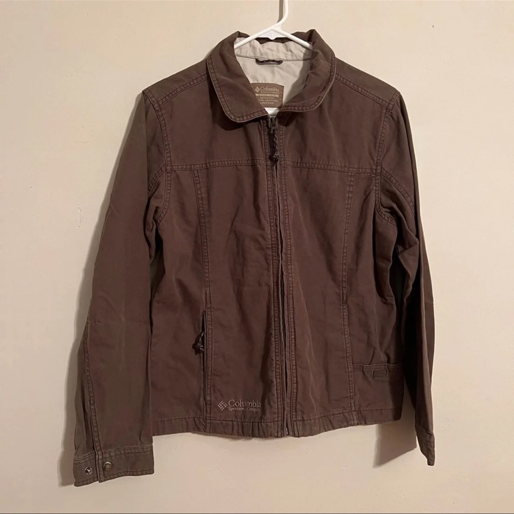 Columbia Active Outdoor Jacket Dark Khaki Hiking Coat Size M Full Zip Women's